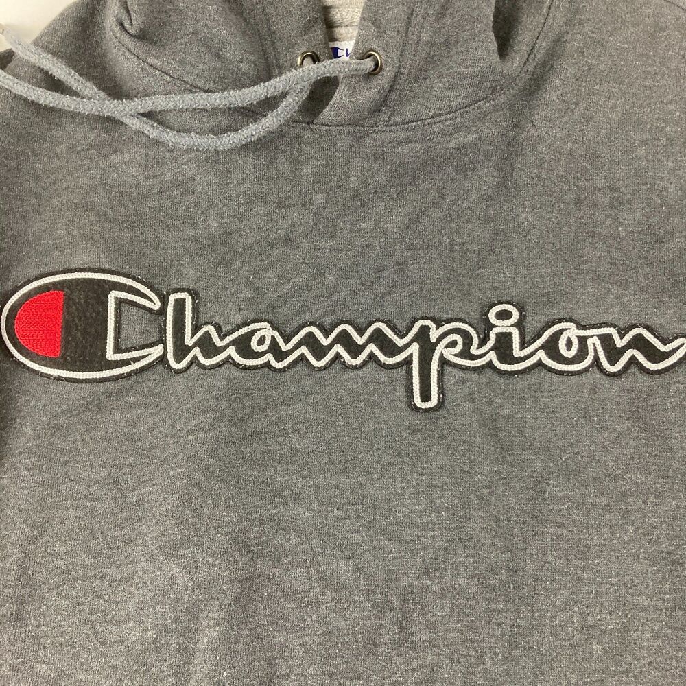 Champion Hoodie Mens Small Gray Big Script Logo Embroidered Pullover GF89H